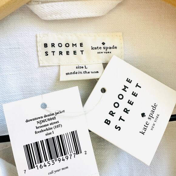 $298 KATE SPADE NWT Classic All White Denim Jean Jacket – Large - Picture 14 of 15